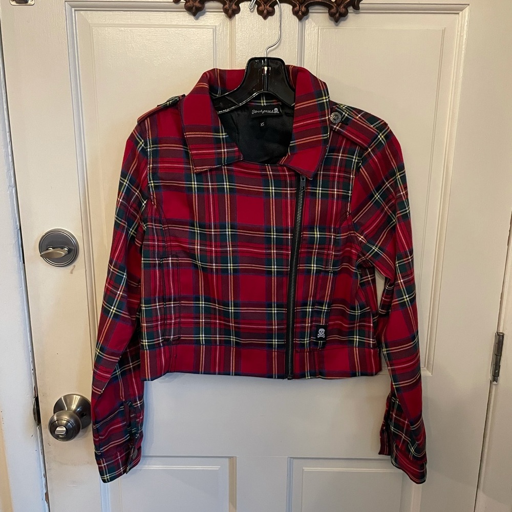Sourpuss plaid punk moto jacket